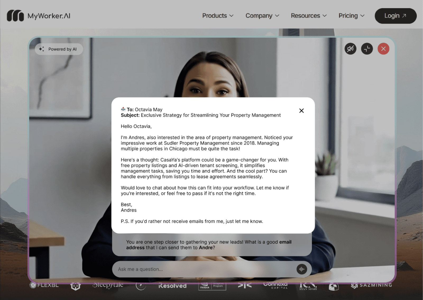 A personalized email preview shown before the visitor is asked for their email address