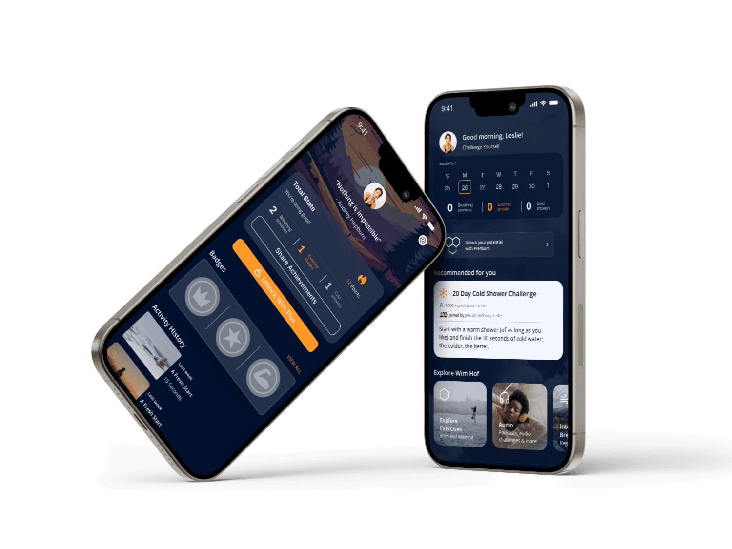 Redesigned Wim Hof app screens